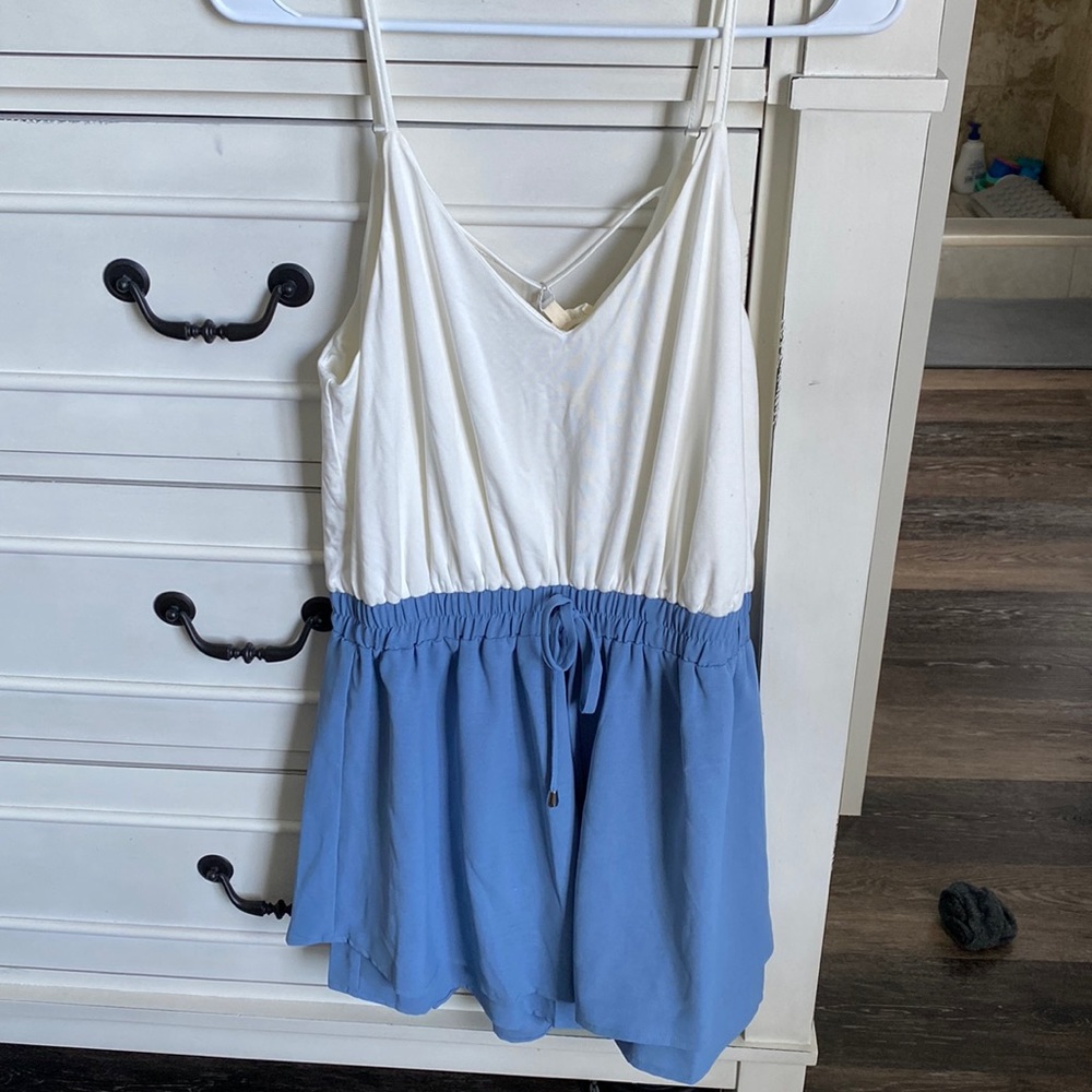 Blue and White Shorts Romper